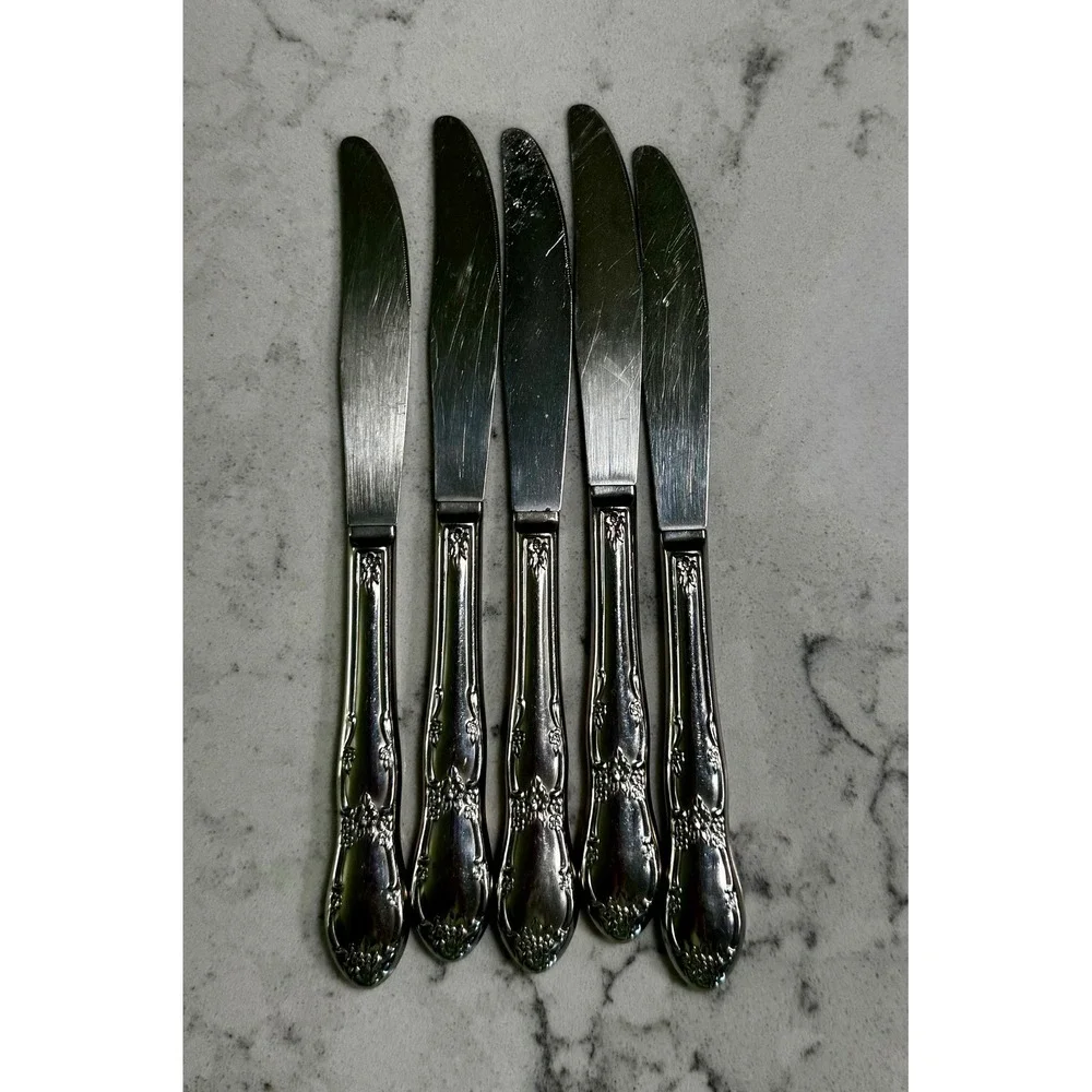 Set of 5 Vintage Oneida Galveston Stainless Steel Dinner Knives 1982 Retired